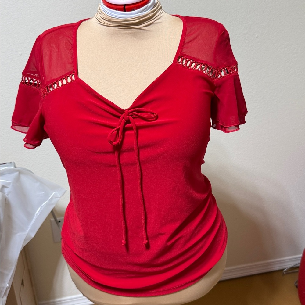Elegant Red Women's Top with Lace Detail